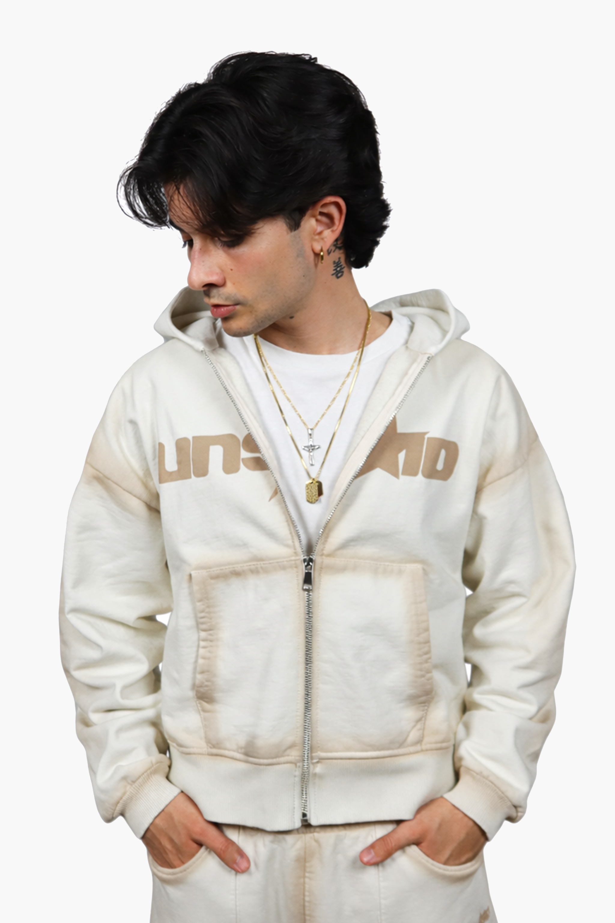 ZIP-UP HOODIE OFF WHITE/SAND – UNSAID