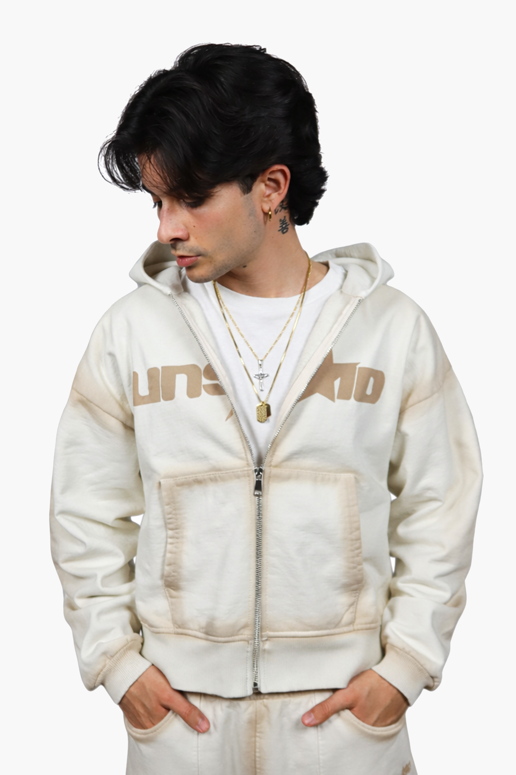 ZIP-UP HOODIE OFF WHITE/SAND