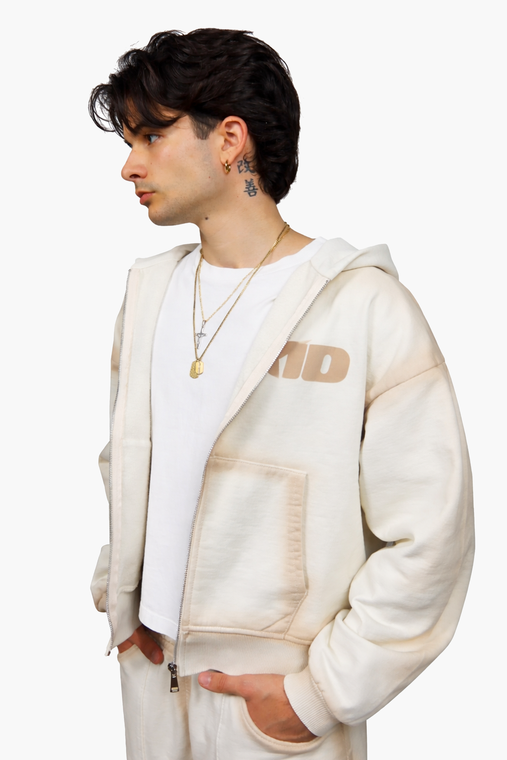 ZIP-UP HOODIE OFF WHITE/SAND