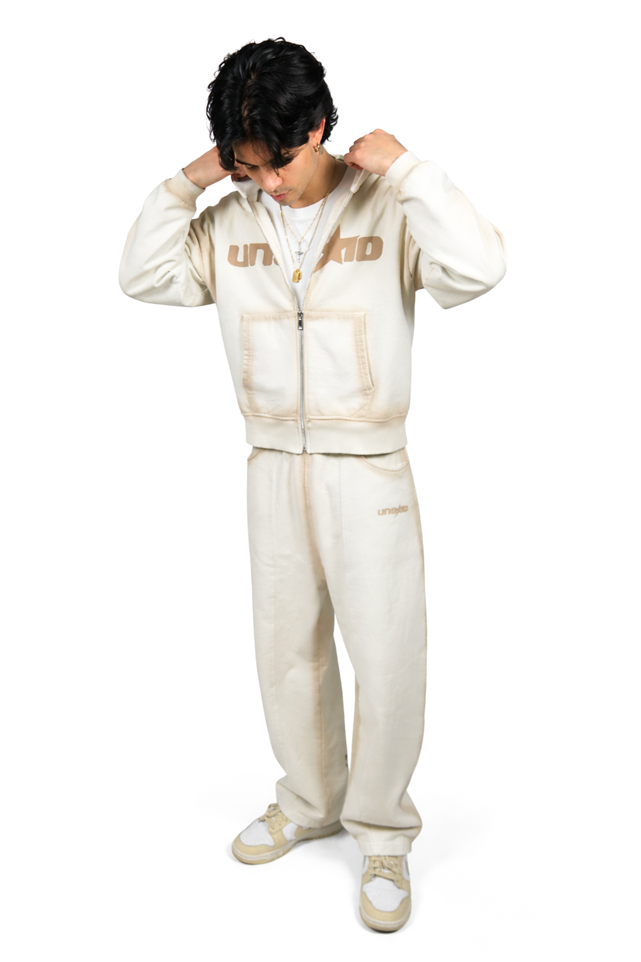 TRACKSUIT SET - ZIP HOODIE & BAGGY SWEATPANTS OFF WHITE/SAND