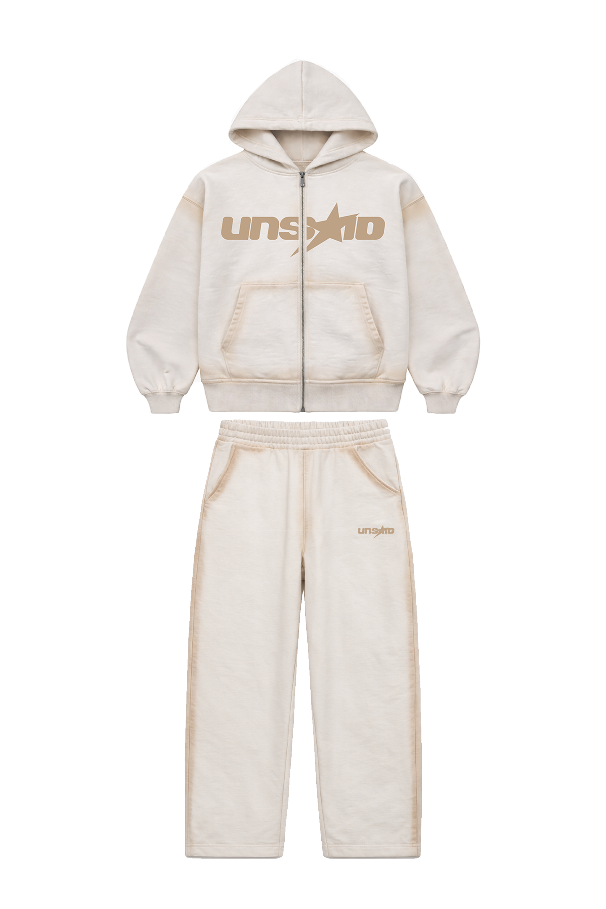 TRACKSUIT SET - ZIP HOODIE & BAGGY SWEATPANTS OFF WHITE/SAND